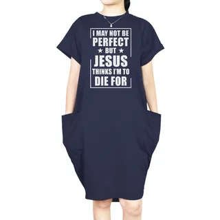I'm Not Perfect Short Sleeve Loose Fit Pocket Dress – Blue