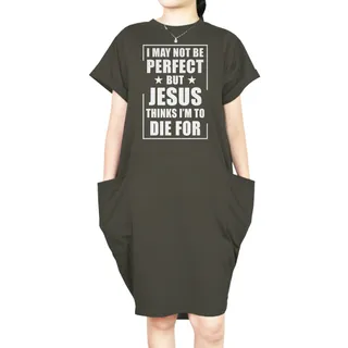 I'm Not Perfect Short Sleeve Loose Fit Pocket Dress – Green