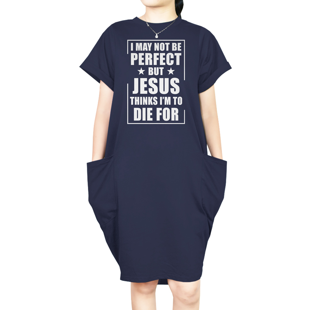 I'm Not Perfect Short Sleeve Loose Fit Pocket Dress - variant image 1