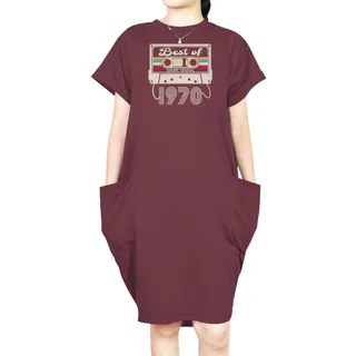 Best Of 1970 Loose Short Sleeve Pocket On Dress – Red
