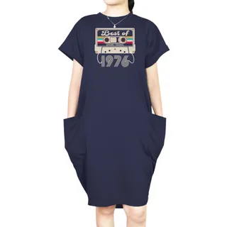 Best Of 1976 Loose Short Sleeve Pocket On Dress – Blue