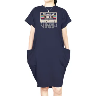 Best Of 1965 Loose Short Sleeve Pocket On Dress – Blue