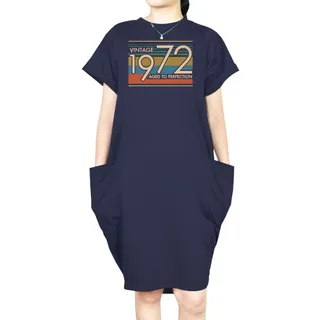 Aged Perfection 1972 Loose Short Sleeve Pocket On Dress – Blue