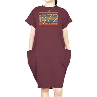 Aged Perfection 1972 Loose Short Sleeve Pocket On Dress – Red