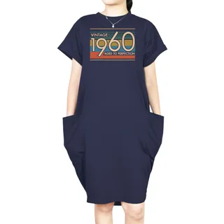 Aged Perfection 1960 Loose Short Sleeve Pocket On Dress – Blue