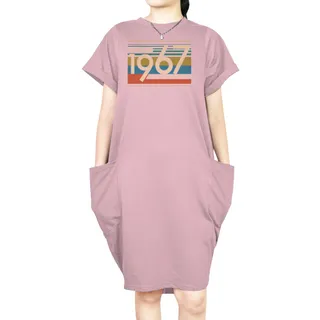 Aged Perfection 1967 Loose Short Sleeve Pocket On Dress – Pink