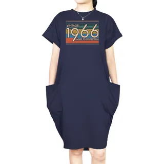 Aged Perfection 1966 Loose Short Sleeve Pocket On Dress – Blue