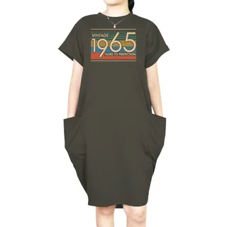 Aged Perfection 1965 Loose Short Sleeve Pocket On Dress – Green