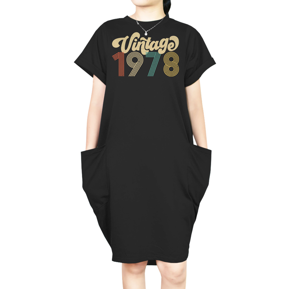 Premium Vintage 1978 Loose Short Sleeve Pocket On Dress - variant image 1
