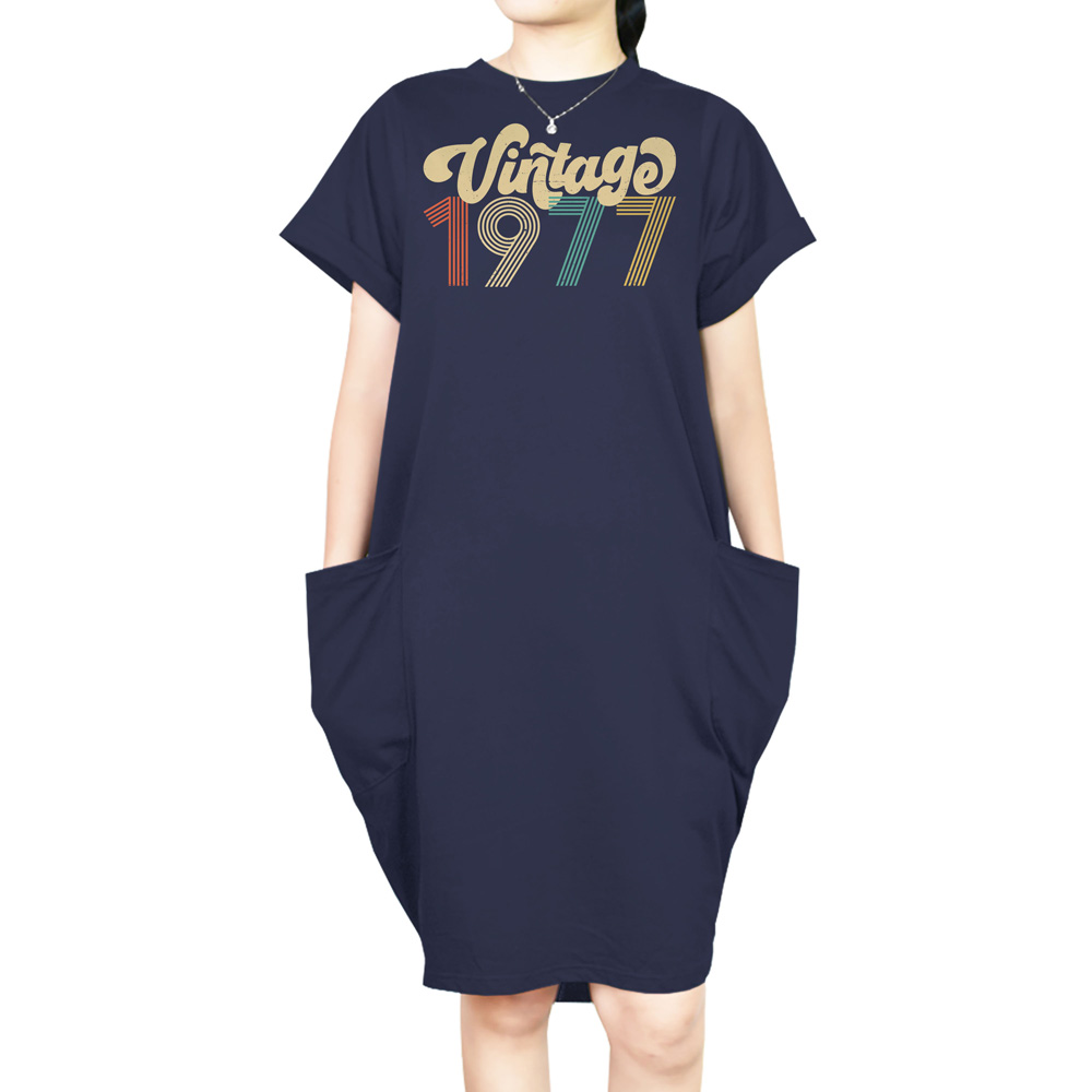 Premium Vintage 1977 Loose Short Sleeve Pocket On Dress - variant image 1
