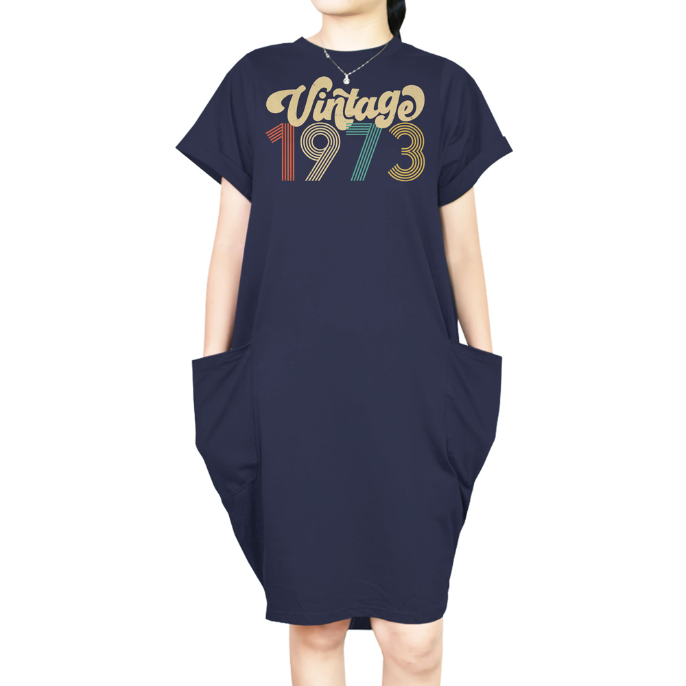 Premium Vintage 1973 Loose Short Sleeve Pocket On Dress - variant image 1