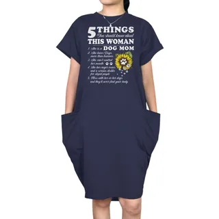 Dog Mom Short Sleeve Pocket Dress – Blue