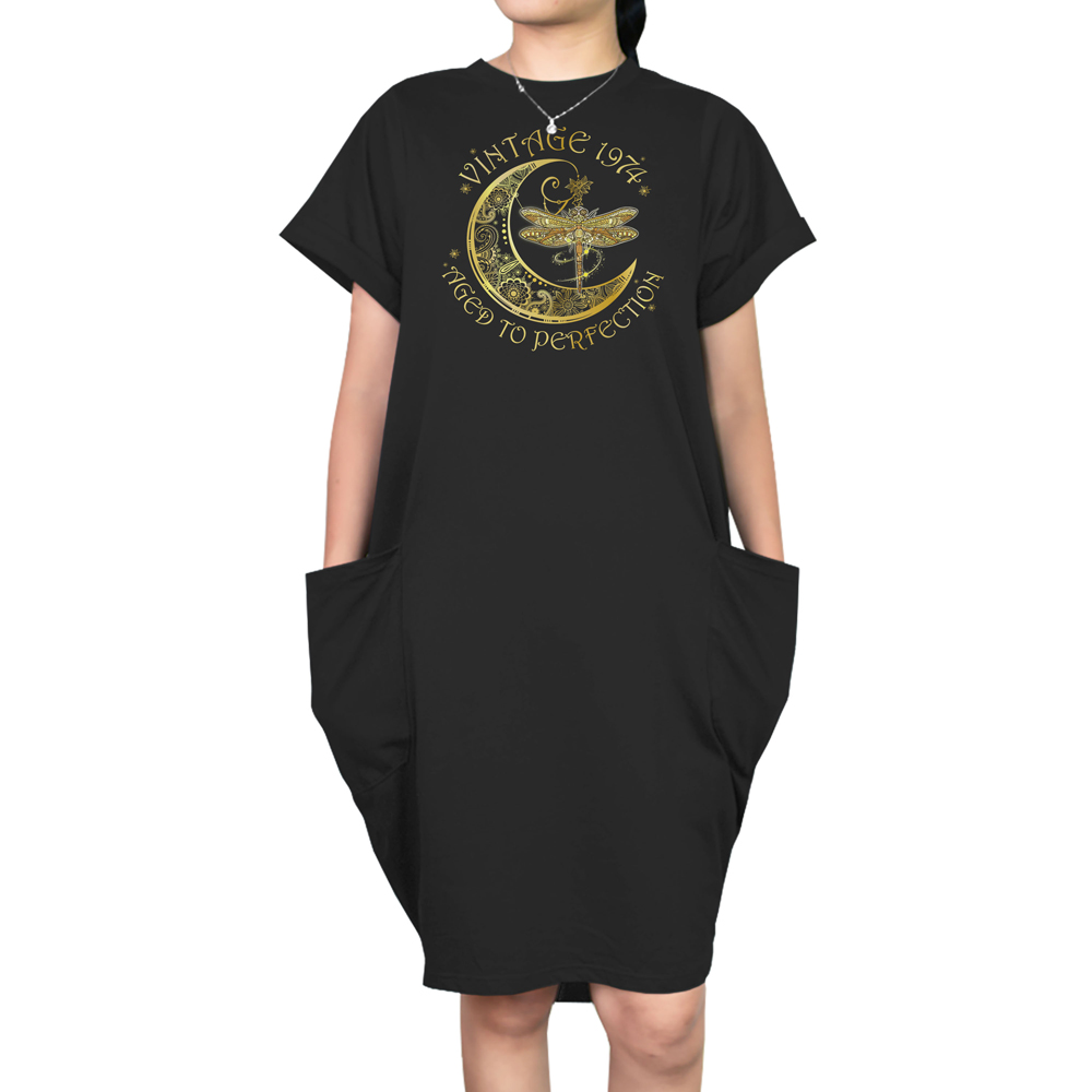 Vintage Perfection 1974 Loose Short Sleeve Pocket On Dress - variant image 1