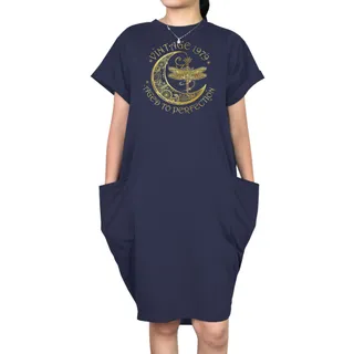 Vintage Perfection 1979 Loose Short Sleeve Pocket On Dress – Blue