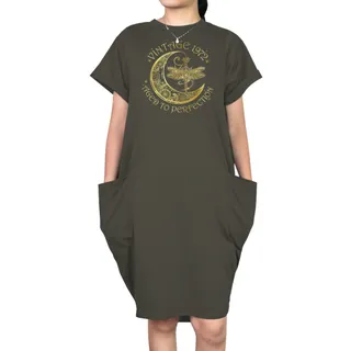 Vintage Perfection 1972 Loose Short Sleeve Pocket On Dress – Grey
