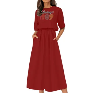 Vintage Edition 1989 Birthday Elastic Waist Dress – Maroon