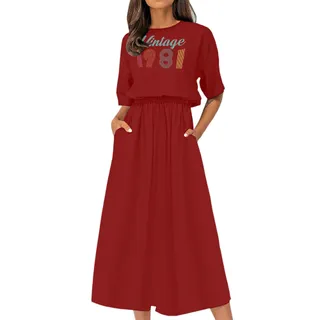Vintage Edition 1981 Birthday Elastic Waist Dress – Maroon