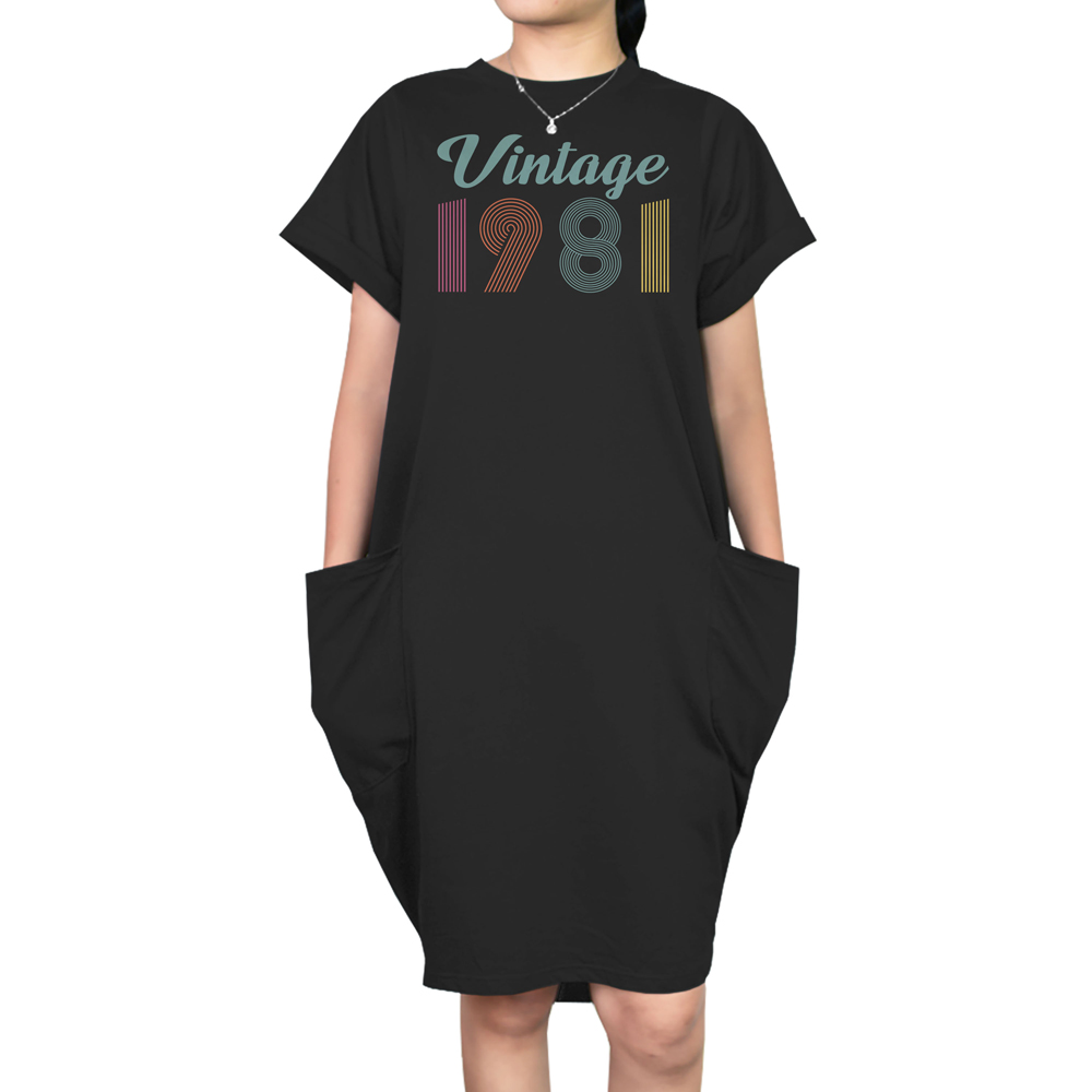 Vintage 1981 Short Sleeve Pocket On Dress - variant image 1