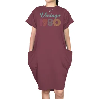 Vintage 1980 Short Sleeve Pocket On Dress – Red