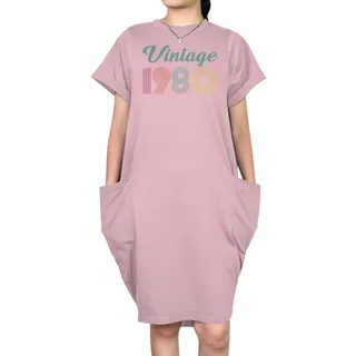 Vintage 1980 Short Sleeve Pocket On Dress – Pink