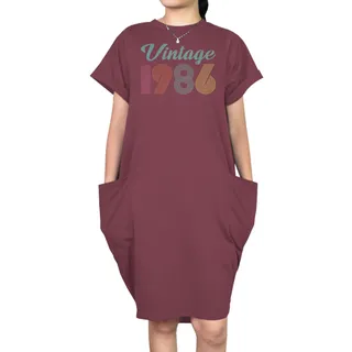 Vintage 1986 Short Sleeve Pocket On Dress – Red