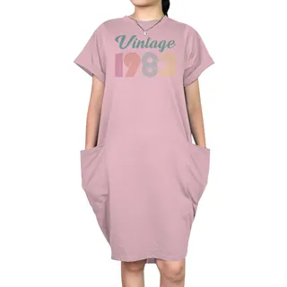 Vintage 1983 Short Sleeve Pocket On Dress – Pink