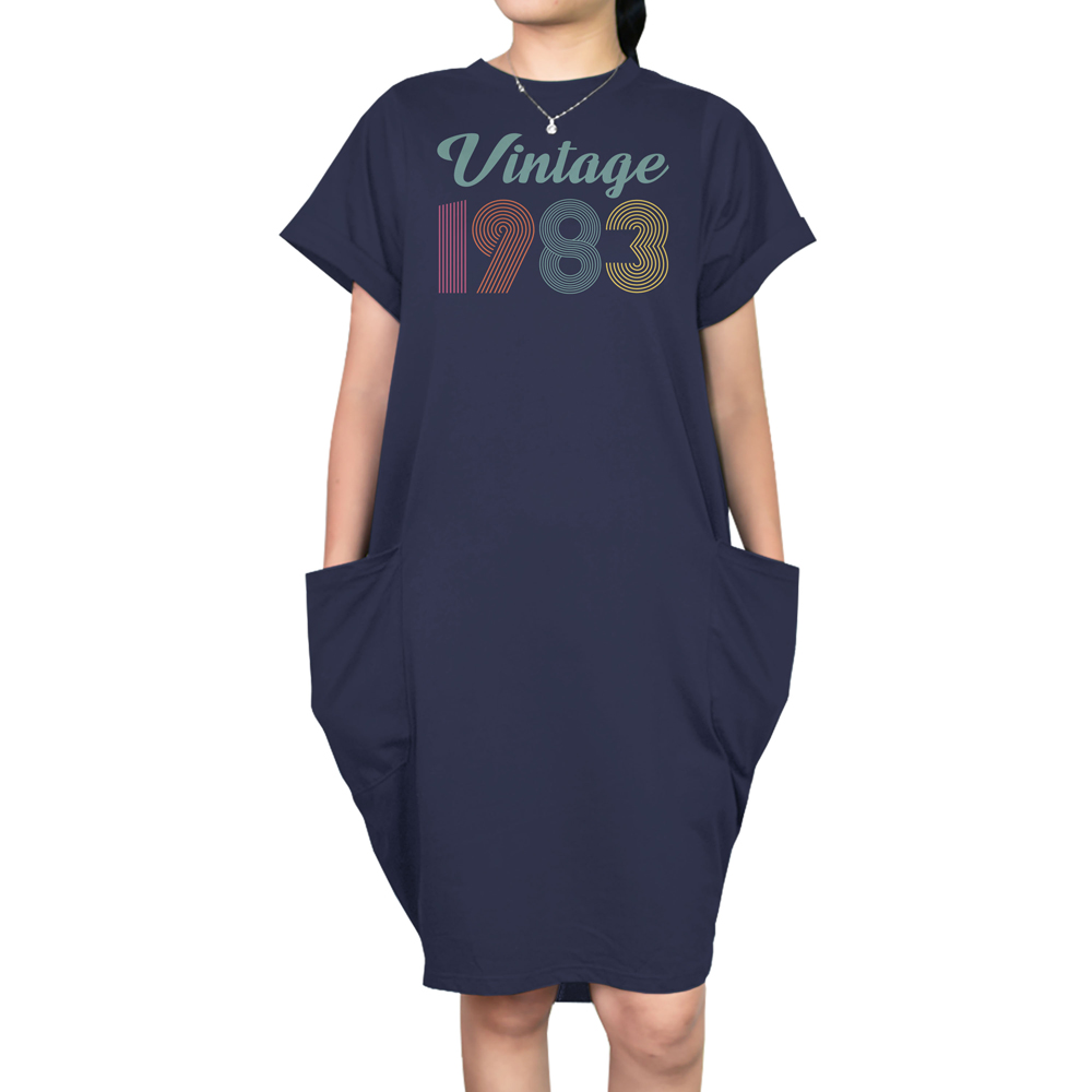 Vintage 1983 Short Sleeve Pocket On Dress - variant image 1