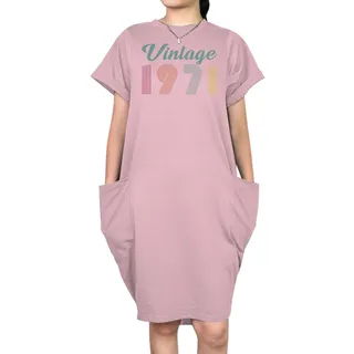 Vintage 1971 Short Sleeve Pocket On Dress – Pink