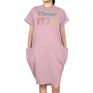 Vintage 1972 Short Sleeve Pocket On Dress – Pink