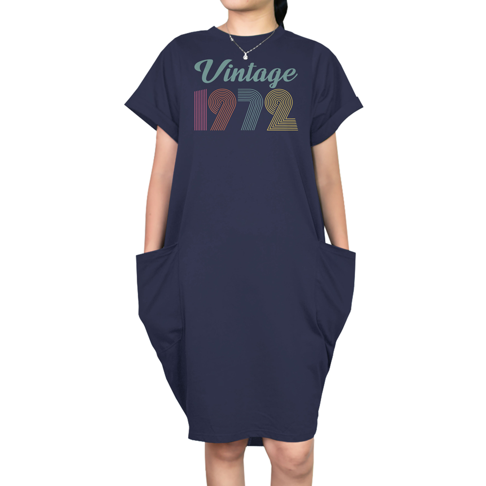 Vintage 1972 Short Sleeve Pocket On Dress - variant image 1