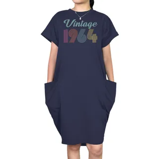Vintage 1964 Short Sleeve Pocket On Dress – Blue