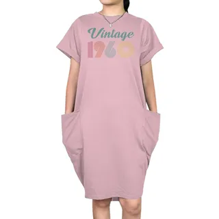 Vintage 1960 Short Sleeve Pocket On Dress – Pink