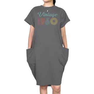 Vintage 1960 Short Sleeve Pocket On Dress – Grey