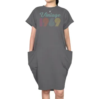 Vintage 1969 Short Sleeve Pocket On Dress – Grey