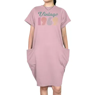 Vintage 1969 Short Sleeve Pocket On Dress – Pink