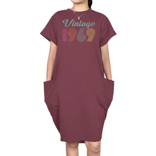 Vintage 1969 Short Sleeve Pocket On Dress – Red