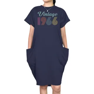 Vintage 1966 Short Sleeve Pocket On Dress – Blue