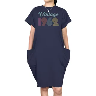 Vintage 1962 Short Sleeve Pocket On Dress – Blue