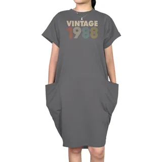 Vintage 1988 Loose Short Sleeve Pocket On Dress – Grey