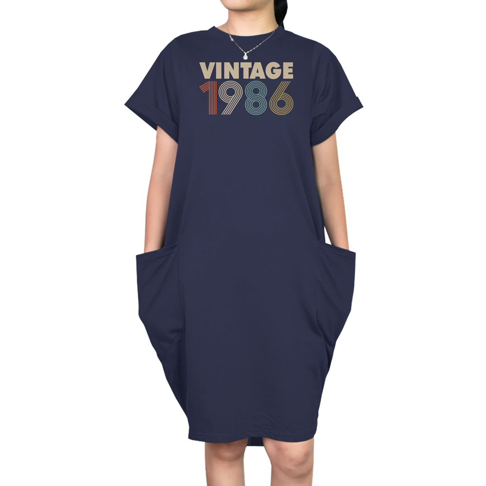 Vintage 1986 Loose Short Sleeve Pocket On Dress - variant image 1