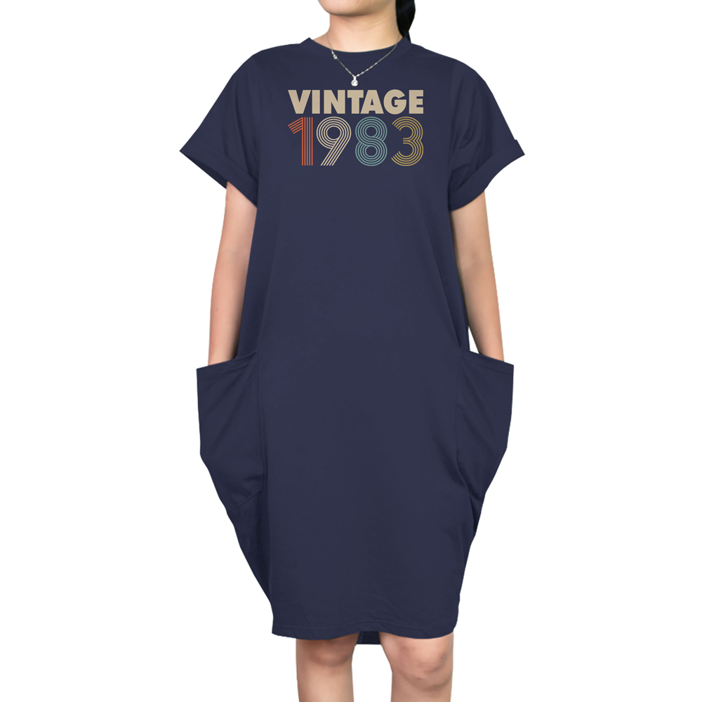 Vintage 1983 Loose Short Sleeve Pocket On Dress - variant image 1