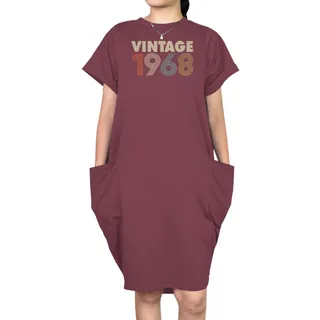 Vintage 1968 Loose Short Sleeve Pocket On Dress – Red
