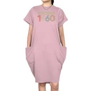 Vintage 1960 Loose Short Sleeve Pocket On Dress – Pink