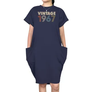 Vintage 1967 Loose Short Sleeve Pocket On Dress – Blue