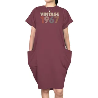 Vintage 1967 Loose Short Sleeve Pocket On Dress – Red