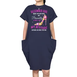 Attitude December Birthday Short Sleeve Pocket Dress – Blue