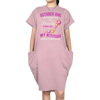 Attitude October Birthday Short Sleeve Pocket Dress – Pink