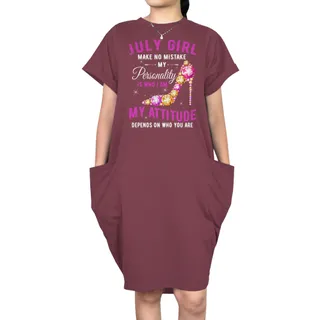 Attitude July Birthday Short Sleeve Pocket Dress – Red