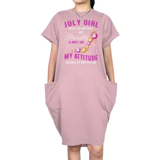 Attitude July Birthday Short Sleeve Pocket Dress – Pink