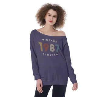 Limited Vintage 1987 Women's Off-Shoulder Sweatshirt – Purple